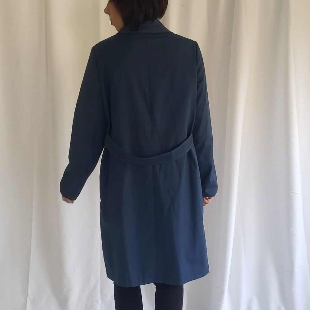 70s Blue Trench Coat with Orange Stitching‎ - Picture 3 of 4
